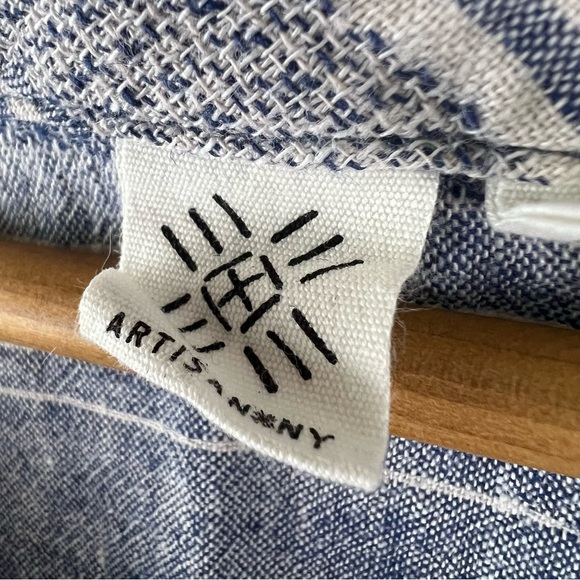 Artisan NY Linen/Cotton Blend Navy Striped Boho Short Sleeve Top - Picture 9 of 9